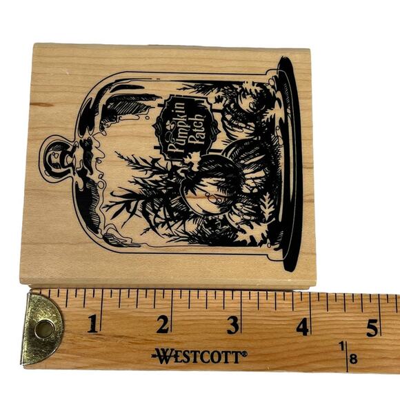 Rubber Pumpkin Patch Stamp Glass Cloche Fall Autumn Seasonal Crafting 4" X 4" - Picture 8 of 9